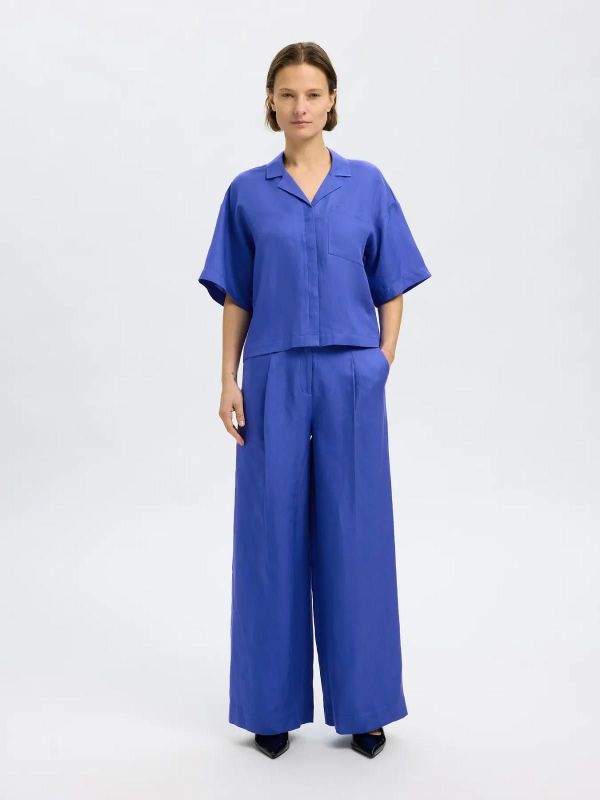 Selected Femme Lyra HW Wide Linen Blend Pant Dazzling Blue  (16093092 dazzling blue) - Caramel (Sint-Job-in-’t-Goor)