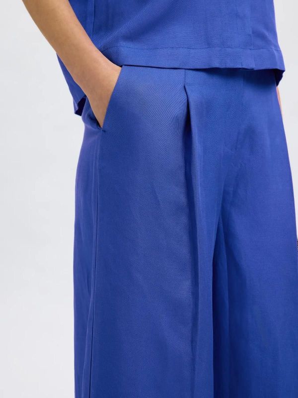 Selected Femme Lyra HW Wide Linen Blend Pant Dazzling Blue  (16093092 dazzling blue) - Caramel (Sint-Job-in-’t-Goor)