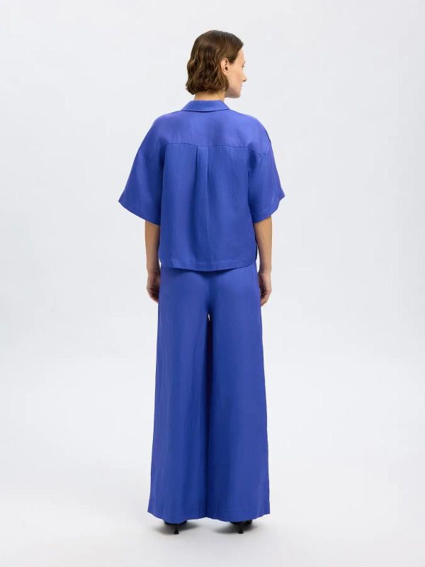 Selected Femme Lyra HW Wide Linen Blend Pant Dazzling Blue  (16093092 dazzling blue) - Caramel (Sint-Job-in-’t-Goor)