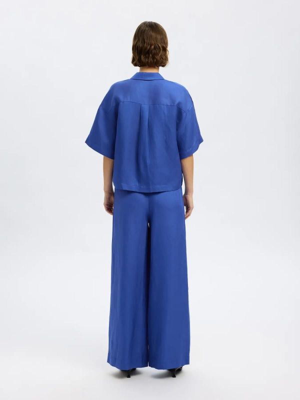 Selected Femme Lyra 2/4 Boxy Linen Blend Shirt Dazzling Blue  (16093093 dazzling blue) - Caramel (Sint-Job-in-’t-Goor)