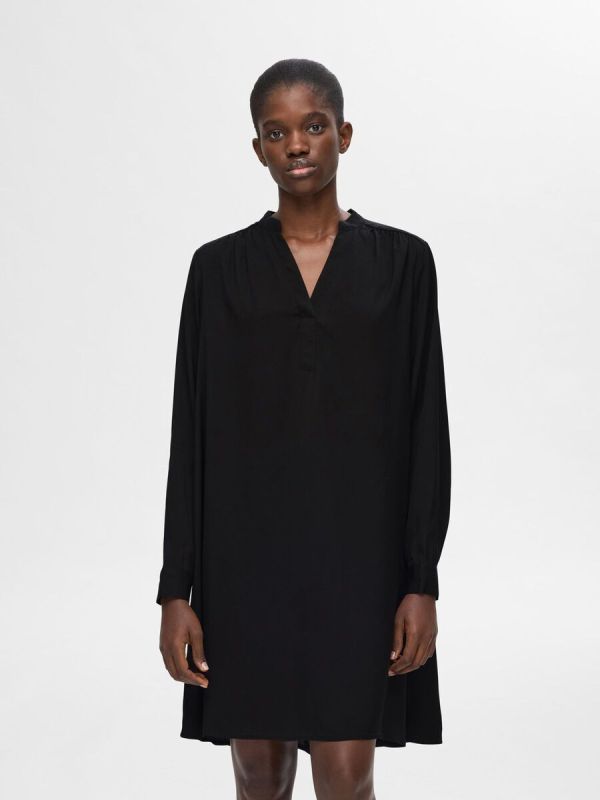 Selected Femme Maddi LS V-Neck Short Dress Black  (16094307 black) - Caramel (Sint-Job-in-’t-Goor)