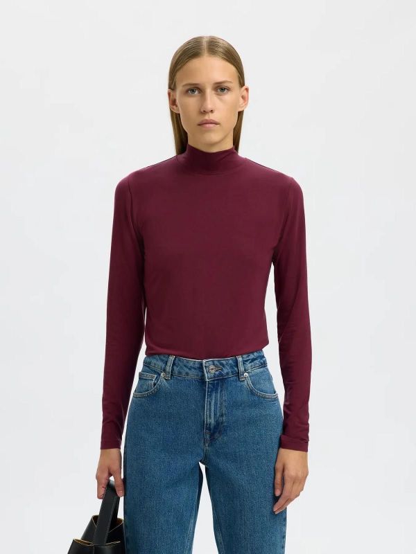 Selected Femme Manja LS High Neck Fig  (16094345 FIG) - Caramel (Sint-Job-in-’t-Goor)