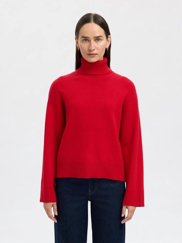 Selected Femme Kamma LS Knit Roll Neck Equestrian Red  (16094353 equestrian red) - Caramel (Sint-Job-in-’t-Goor)