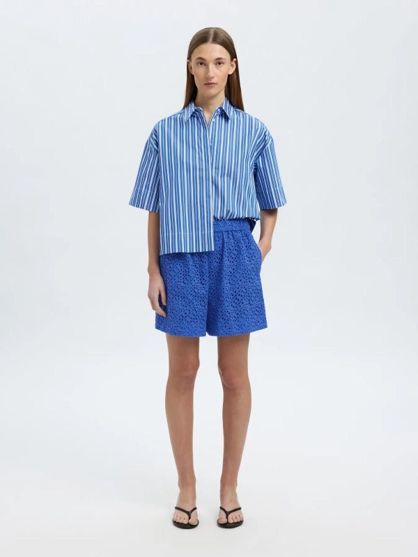 Selected Femme Flaerke HW Wide Broderi ANG Short Dazzling Blue  (16097773 dazzling blue) - Caramel (Sint-Job-in-’t-Goor)