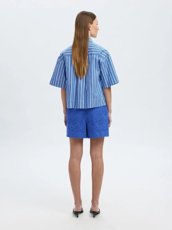 Selected Femme Flaerke HW Wide Broderi ANG Short Dazzling Blue  (16097773 dazzling blue) - Caramel (Sint-Job-in-’t-Goor)