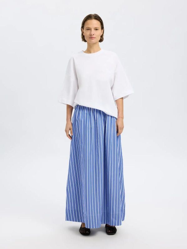 Selected Femme Fia HW Striped Ankle Slit Skirt Dazzling Blue - Bright White Stripes  (16097870 dazzling blue) - Caramel (Sint-Job-in-’t-Goor)
