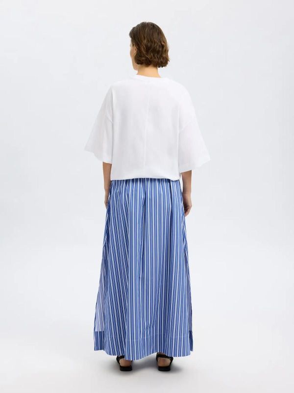 Selected Femme Fia HW Striped Ankle Slit Skirt Dazzling Blue - Bright White Stripes  (16097870 dazzling blue) - Caramel (Sint-Job-in-’t-Goor)
