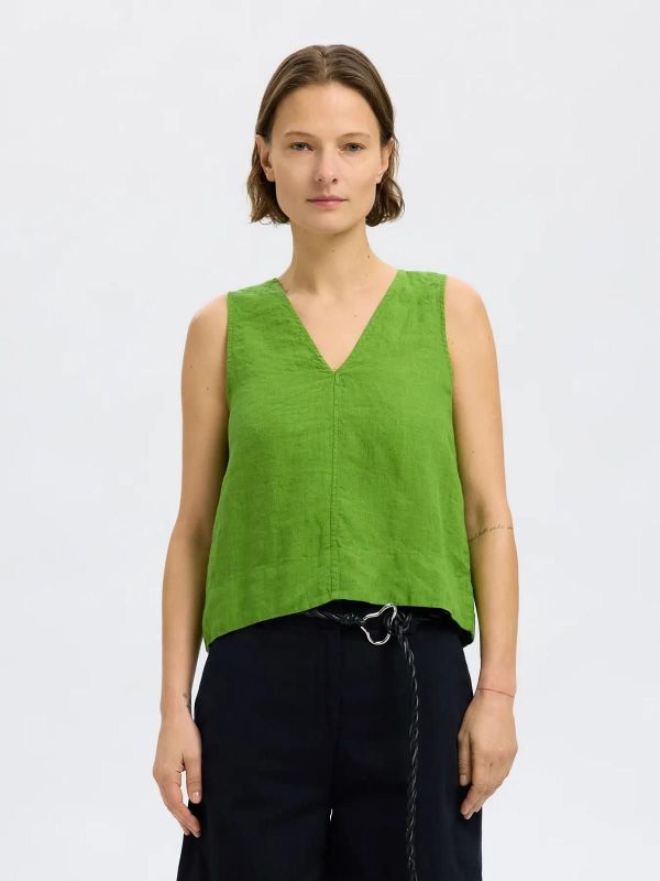 Selected Femme Linna SL Reversible Linen Top Spindle Tree  (16097879 spindle tee) - Caramel (Sint-Job-in-’t-Goor)