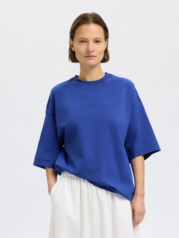 Selected Femme Colwoman 2/4 Oversized Tee Dazzling Blue  (16097896 dazzling blue) - Caramel (Sint-Job-in-’t-Goor)