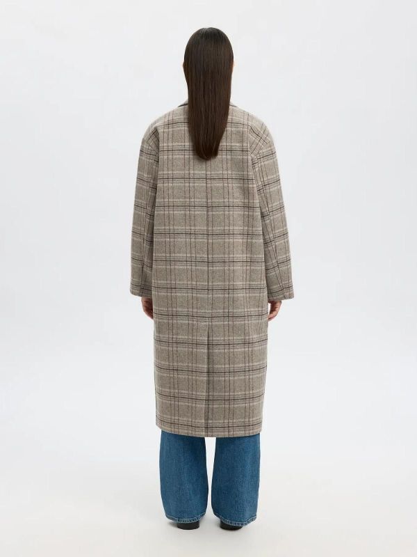 Selected Femme Harper Wool Blend Check Coat Fig Pattern Check  (16098017 FIG) - Caramel (Sint-Job-in-’t-Goor)