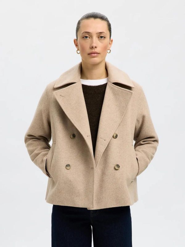 Selected Femme Alma Wool Blend Jacket Sandshell Melange  (16098039 sandshell ) - Caramel (Sint-Job-in-’t-Goor)
