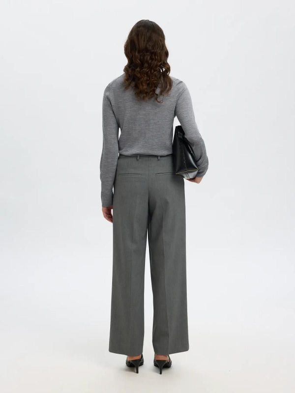 Selected Femme Thea LS Knit Merino O-Neck Noos Medium Grey Melange  (16098147 medium grey melange) - Caramel (Sint-Job-in-’t-Goor)