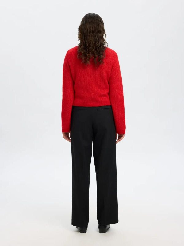 Selected Femme Sia Ras LS Knit Cropped Cardigan Equestrian Red  (16098322 EQUESTRIAN RED) - Caramel (Sint-Job-in-’t-Goor)