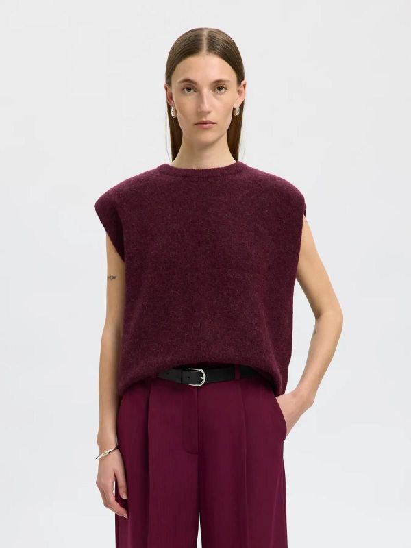 Selected Femme Lulu SL Knit Vest Fig Black Core  (16098412 FIG) - Caramel (Sint-Job-in-’t-Goor)