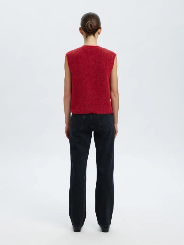 Selected Femme Lulu SL O-Neck Button O-Neck Vest Equestrian Red  (16098808 equestrian red) - Caramel (Sint-Job-in-’t-Goor)