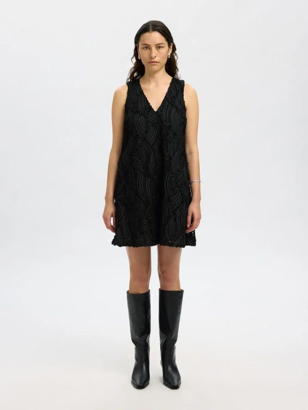 Selected Feme Sabine Regular SL Short Dress Black  (16098858 BLACK) - Caramel (Sint-Job-in-’t-Goor)