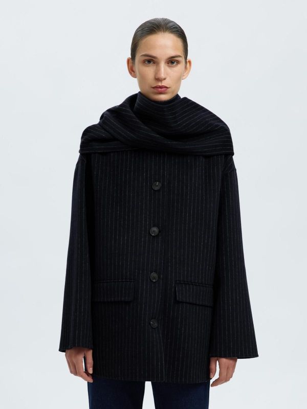 Selected Femme Pam Handmade Scarf Pin Stripe Jacket Dark Sapphire  (16099379 DARK SAPPHIRE) - Caramel (Sint-Job-in-’t-Goor)