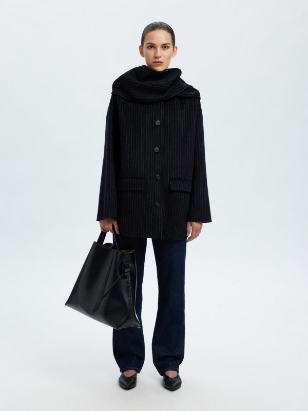 Selected Femme Pam Handmade Scarf Pin Stripe Jacket Dark Sapphire  (16099379 DARK SAPPHIRE) - Caramel (Sint-Job-in-’t-Goor)