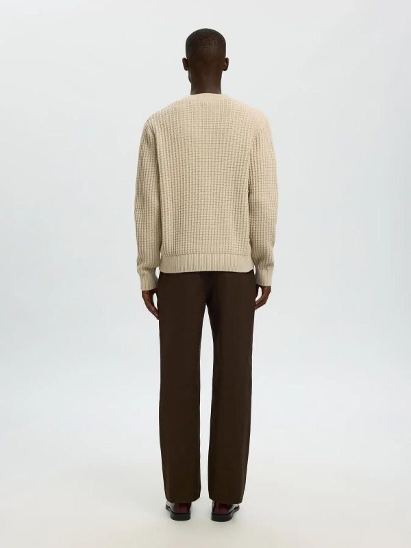 Selected Homme Tom LS Knit Structure V-Neck Cardigan Oatmeal  (16099887 OATMEAL) - Caramel (Sint-Job-in-’t-Goor)