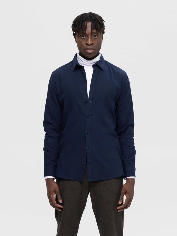 Selected Homme Slim Owen-Brushed Shirt LS Dark Sapphire Solid  (16091358 dark sapphire) - Caramel (Sint-Job-in-’t-Goor)