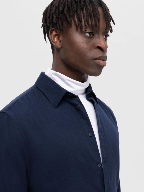 Selected Homme Slim Owen-Brushed Shirt LS Dark Sapphire Solid  (16091358 dark sapphire) - Caramel (Sint-Job-in-’t-Goor)