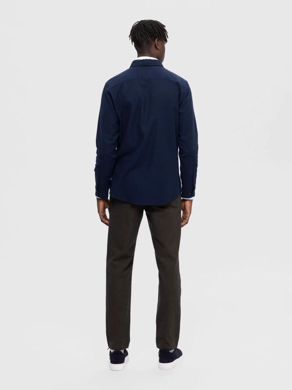 Selected Homme Slim Owen-Brushed Shirt LS Dark Sapphire Solid  (16091358 dark sapphire) - Caramel (Sint-Job-in-’t-Goor)
