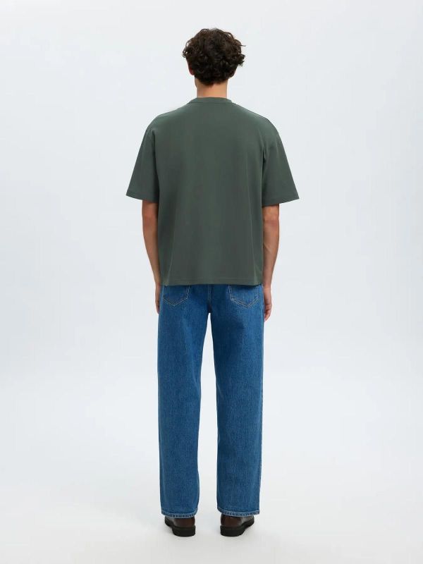 Selected Homme Loose Oscar SS O-Neck Tee Deep Forest  (16094143 deep forest) - Caramel (Sint-Job-in-’t-Goor)