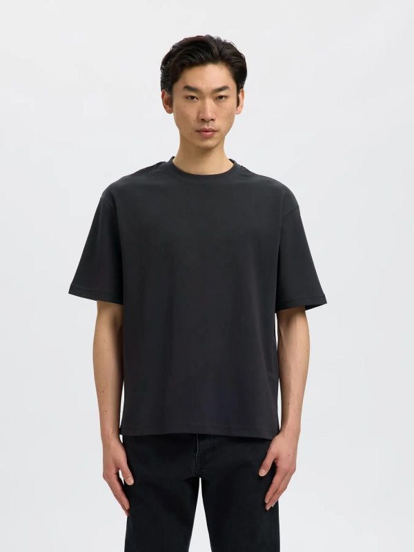 Selected Homme Loose Oscar SS O-Neck Tee Black  (16094143 black) - Caramel (Sint-Job-in-’t-Goor)