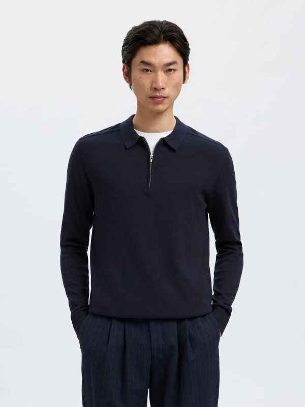 Selected Homme Berg LS Half Zip Polo Navy Blazer Melange  (16094271 navy blazer) - Caramel (Sint-Job-in-’t-Goor)
