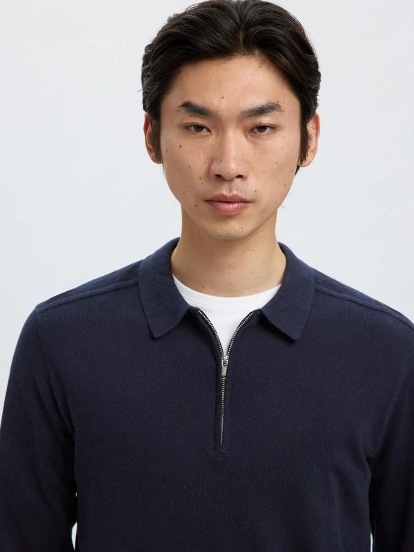 Selected Homme Berg LS Half Zip Polo Navy Blazer Melange  (16094271 navy blazer) - Caramel (Sint-Job-in-’t-Goor)