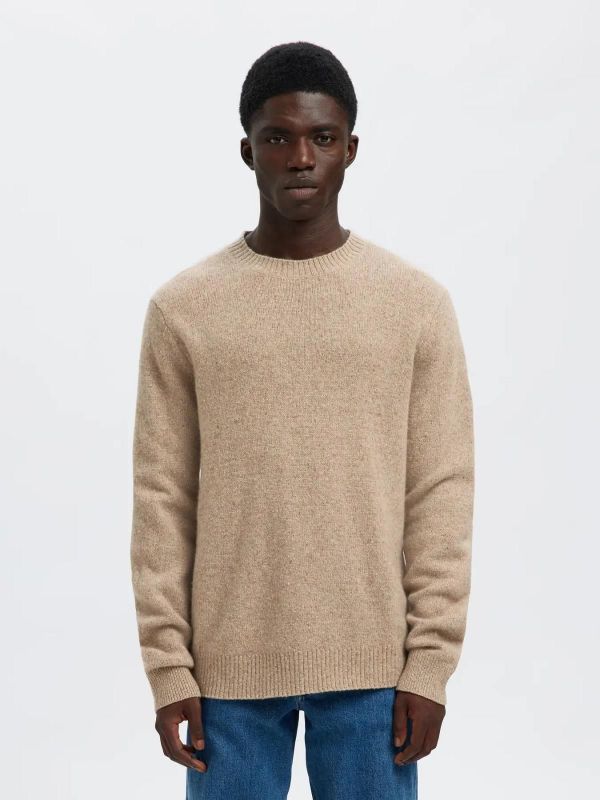 Selected Homme Neil LS Knit Neps Crew Neck Oatmeal  (16094644 OATMEAL) - Caramel (Sint-Job-in-’t-Goor)