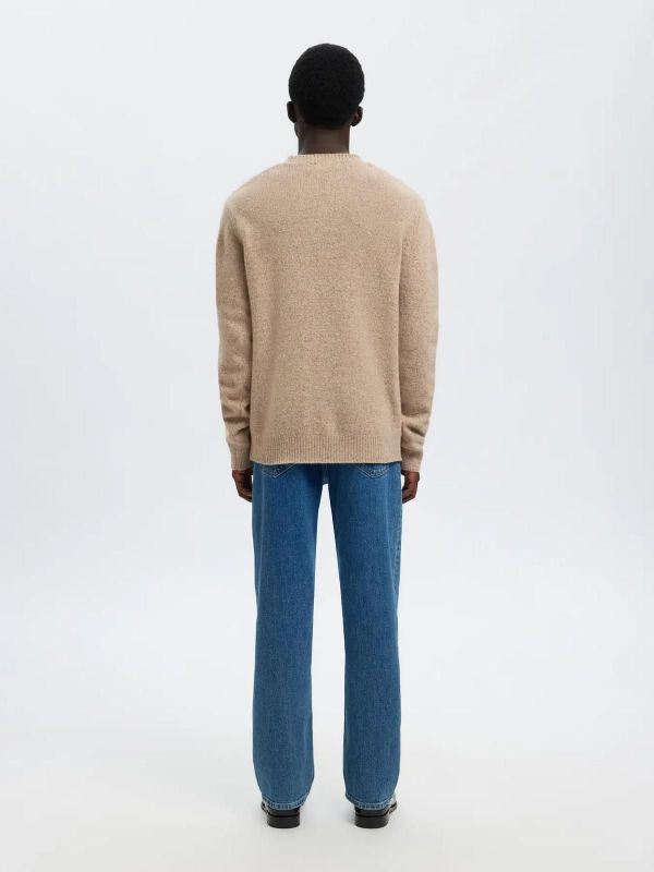 Selected Homme Neil LS Knit Neps Crew Neck Oatmeal  (16094644 OATMEAL) - Caramel (Sint-Job-in-’t-Goor)