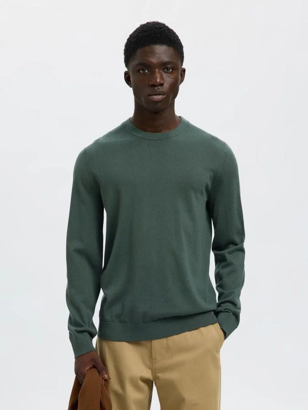 Selected Homme Tray LS Knit Merino Crew Neck Deep Forest  (16094647 deep forest) - Caramel (Sint-Job-in-’t-Goor)