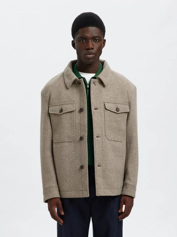 Selected Homme Mitch Wool Blend Shacket Deep Taupe  (16097636 deep taupe) - Caramel (Sint-Job-in-’t-Goor)