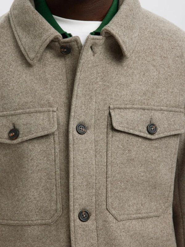 Selected Homme Mitch Wool Blend Shacket Deep Taupe  (16097636 deep taupe) - Caramel (Sint-Job-in-’t-Goor)