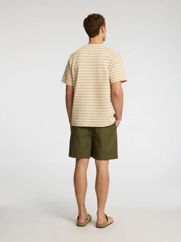 Selected Homme Eli Seersucker SS O-Neck Tee Oatmeal-Kelp  (16097659-oatmeal) - Caramel (Sint-Job-in-’t-Goor)