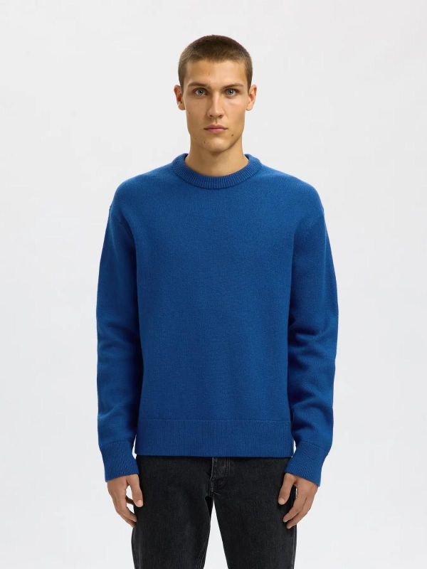 Selected Homme Harne LS Knit Relaxed Wool Crew Neck Set Sail  (16098356 SET SAIL) - Caramel (Sint-Job-in-’t-Goor)