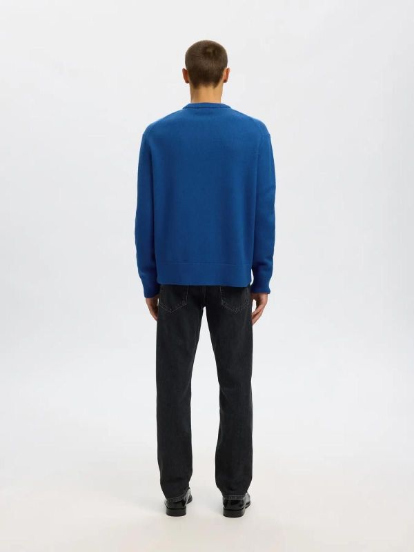 Selected Homme Harne LS Knit Relaxed Wool Crew Neck Set Sail  (16098356 SET SAIL) - Caramel (Sint-Job-in-’t-Goor)