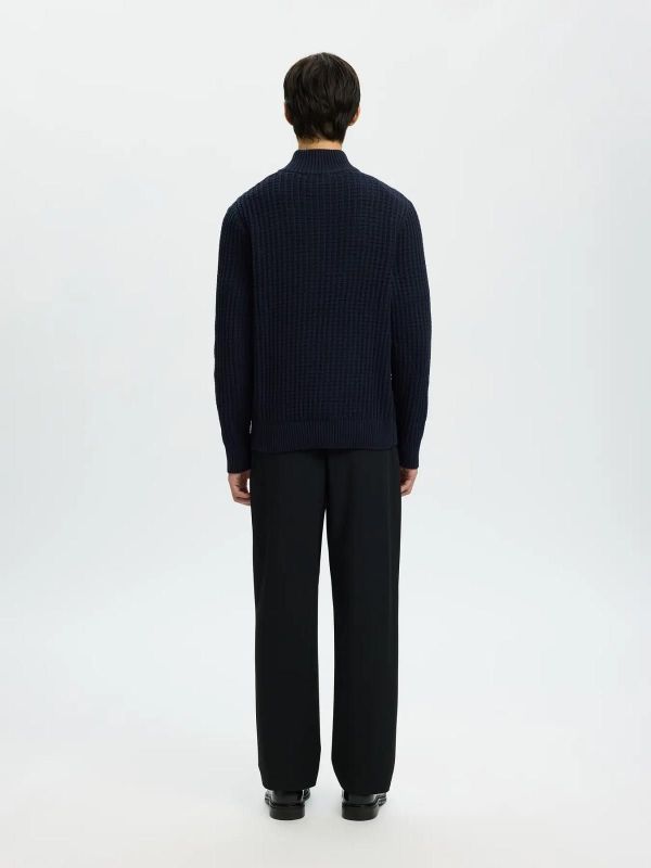 Selected Homme Tom LS Knit Structure Half Zip Sky Captain  (16099208 SKY CAPTAIN) - Caramel (Sint-Job-in-’t-Goor)