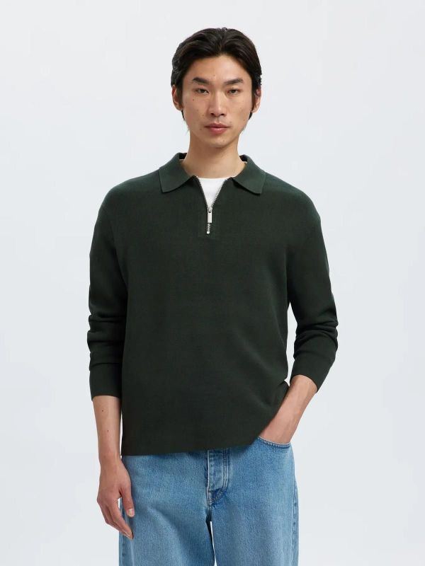 Selected Homme Teller FN Relaxed Half Zip Polo Deep Forest  (16099571 DEEP FOREST) - Caramel (Sint-Job-in-’t-Goor)