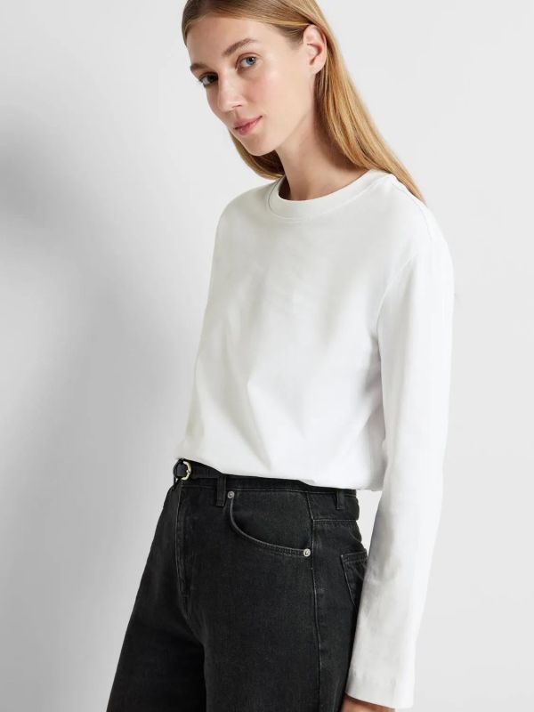 Selected Femme Essential LS Boxy Tee Bright White  (16092523 BRIGHT WHITE) - Caramel (Sint-Job-in-’t-Goor)