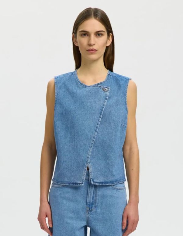 SLF Vida-Kori Denim Vest Light Blue  (16098760 LIGHT BLUE DENIM) - Caramel (Sint-Job-in-’t-Goor)