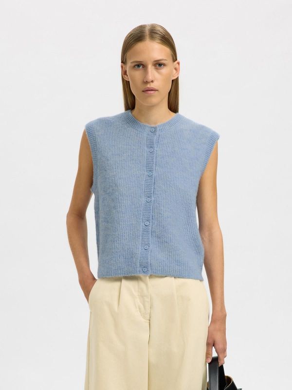 SLF Lulu SL Button O-Neck Vest Cashmere Blue  (16098808 CASHMERE BLUE) - Caramel (Sint-Job-in-’t-Goor)