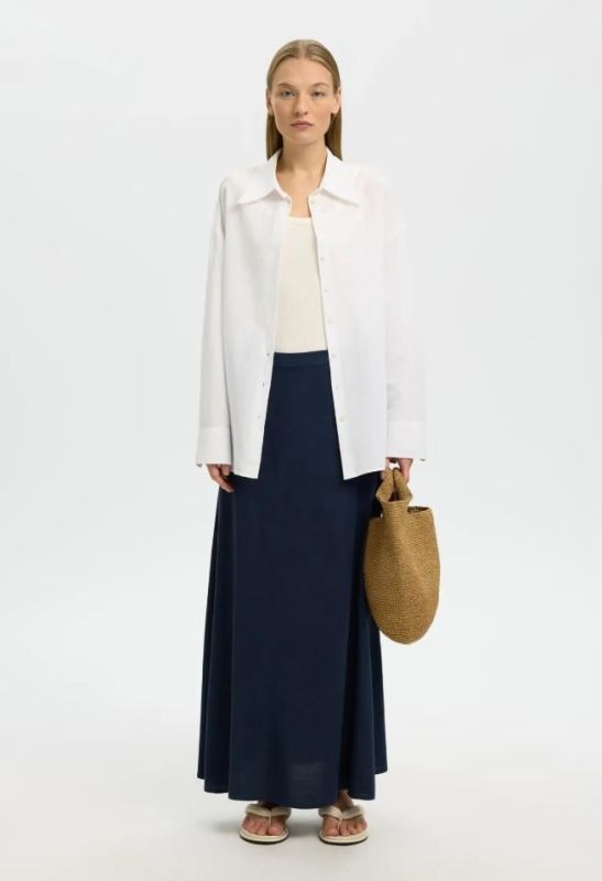 SLW Via HW Ankle Linen Blend Skirt Dark Sapphire  (16099818 DARK SAPPHIRE) - Caramel (Sint-Job-in-’t-Goor)