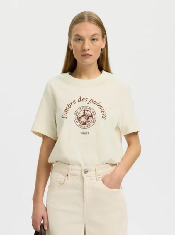 SLF Elisa SS Tee Egret Print Potters Clay  (16101473 EGRET) - Caramel (Sint-Job-in-’t-Goor)