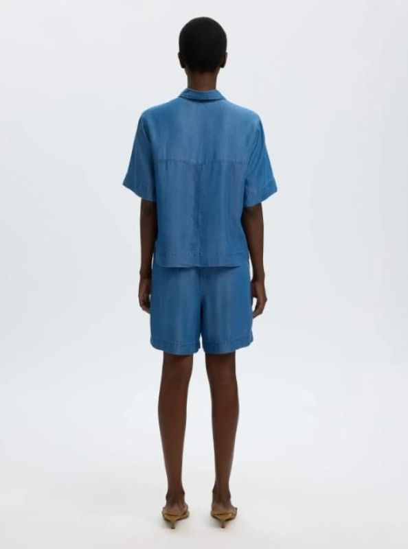 SLF Janna 2/4 Polo Shirt Medium Blue Denim  (16101557 MEDIUM BLUE DENIM) - Caramel (Sint-Job-in-’t-Goor)