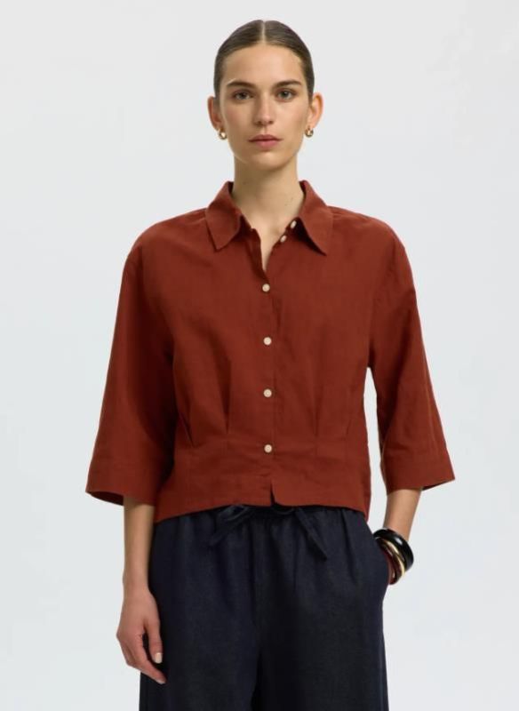 SLF Cleo Regular 3/4 Cropped Shirt Cherry Mahogany  (16101574 CHERRY MAHOGANY) - Caramel (Sint-Job-in-’t-Goor)