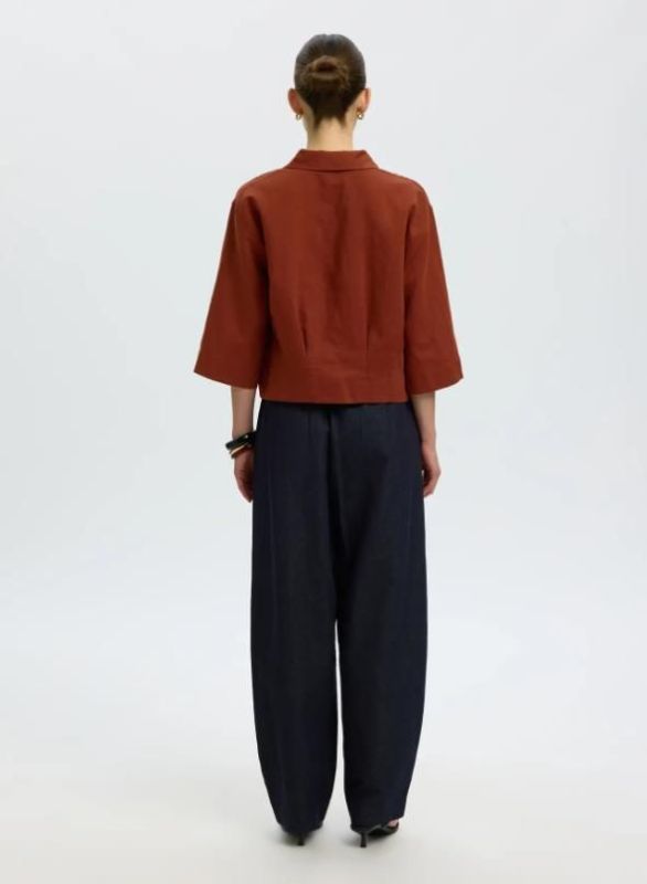 SLF Cleo Regular 3/4 Cropped Shirt Cherry Mahogany  (16101574 CHERRY MAHOGANY) - Caramel (Sint-Job-in-’t-Goor)