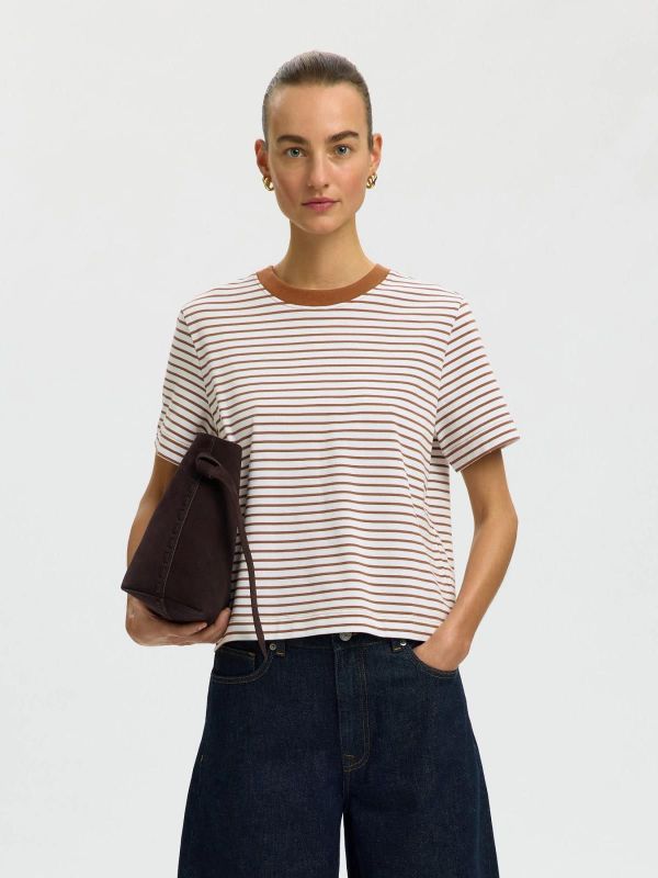 SLW Essential SS Striped Boxy Tee Toffee-Bright White  (16087918 toffee) - Caramel (Sint-Job-in-’t-Goor)