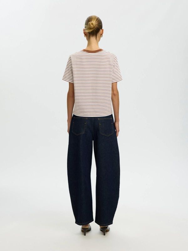 SLW Essential SS Striped Boxy Tee Toffee-Bright White  (16087918 toffee) - Caramel (Sint-Job-in-’t-Goor)